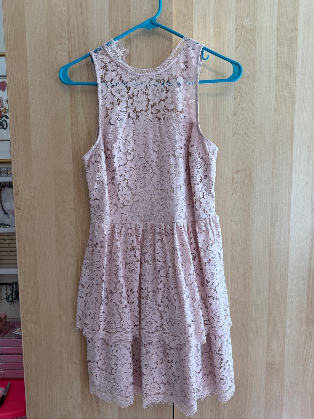 Express Pink Lace Tiered Dress